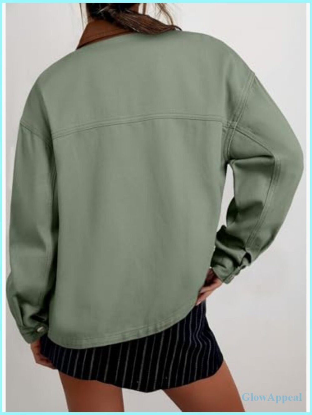 Oversized Denim Jacket with Button Down Front and Pockets - Picture 4 of 7